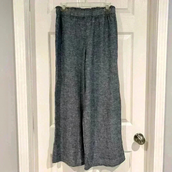 Time & Tru Wide Leg Pants Size XS 0/2 Linen Blend Blue Denim Color Smocked Waist - Picture 2 of 11